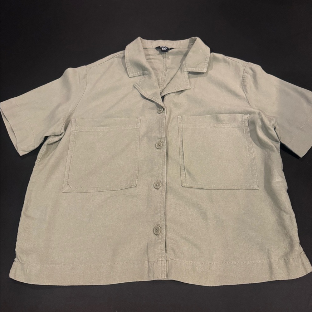 Buffalo David Bitton Cropped Utility Button Up Top Olive Green M Gorpcore